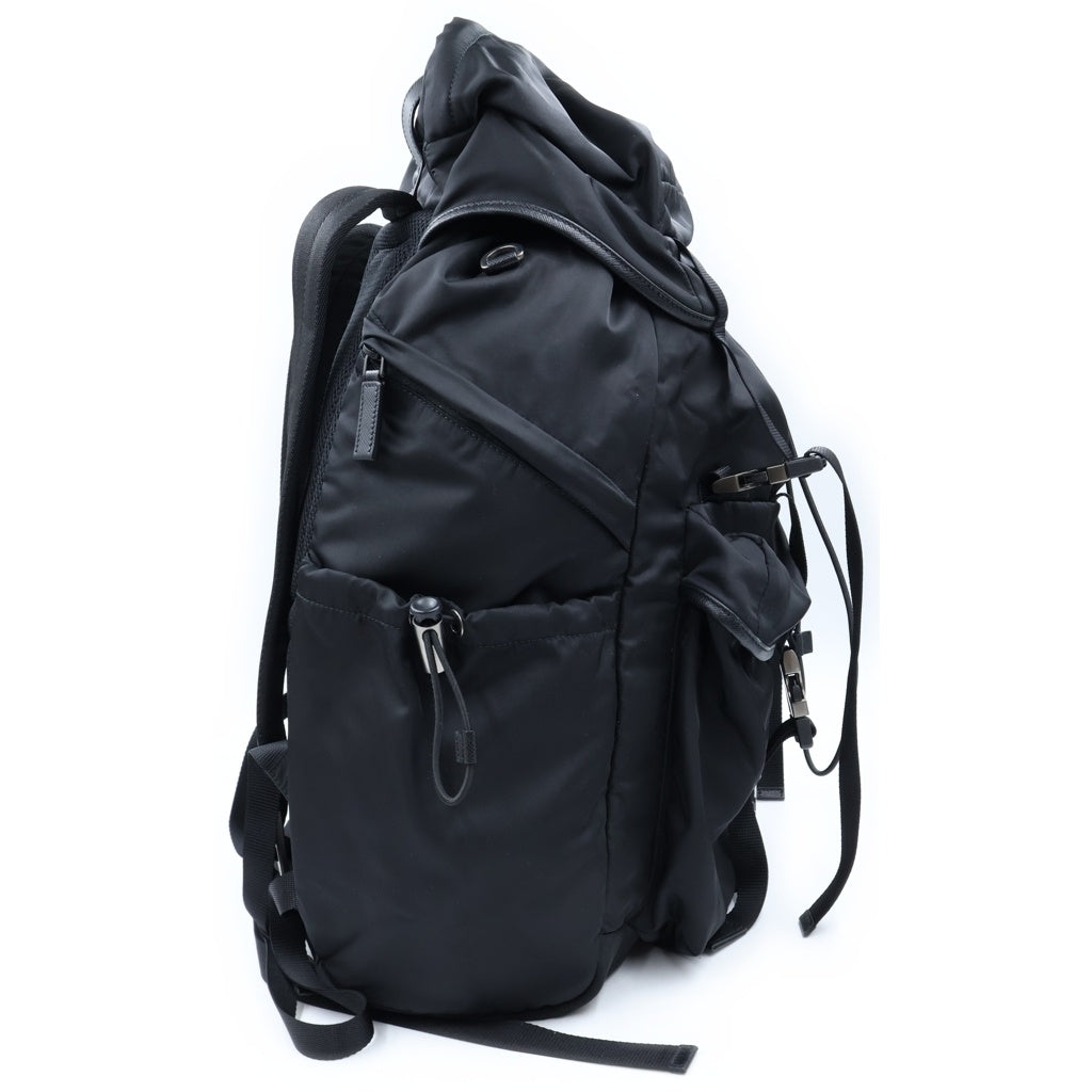 PRADA(プラダ) トライアングルロゴ リナイロン バックパック リュック サフィアーノレザー ナイロン ブラック 2VZ079 レディース