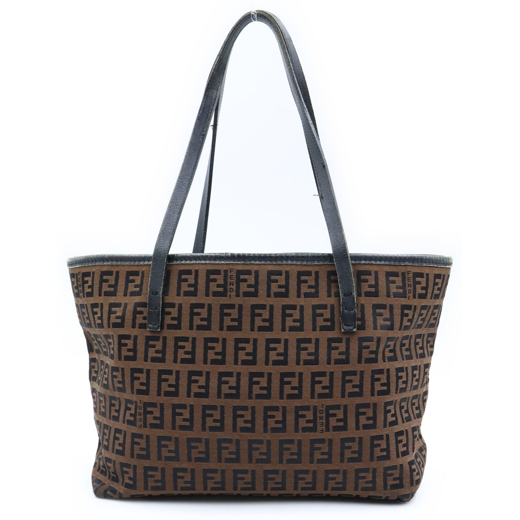 FENDI(フェンディ) ズッカ柄 ハンドバッグ キャンバス レザー ロゴ ブラウン レディース