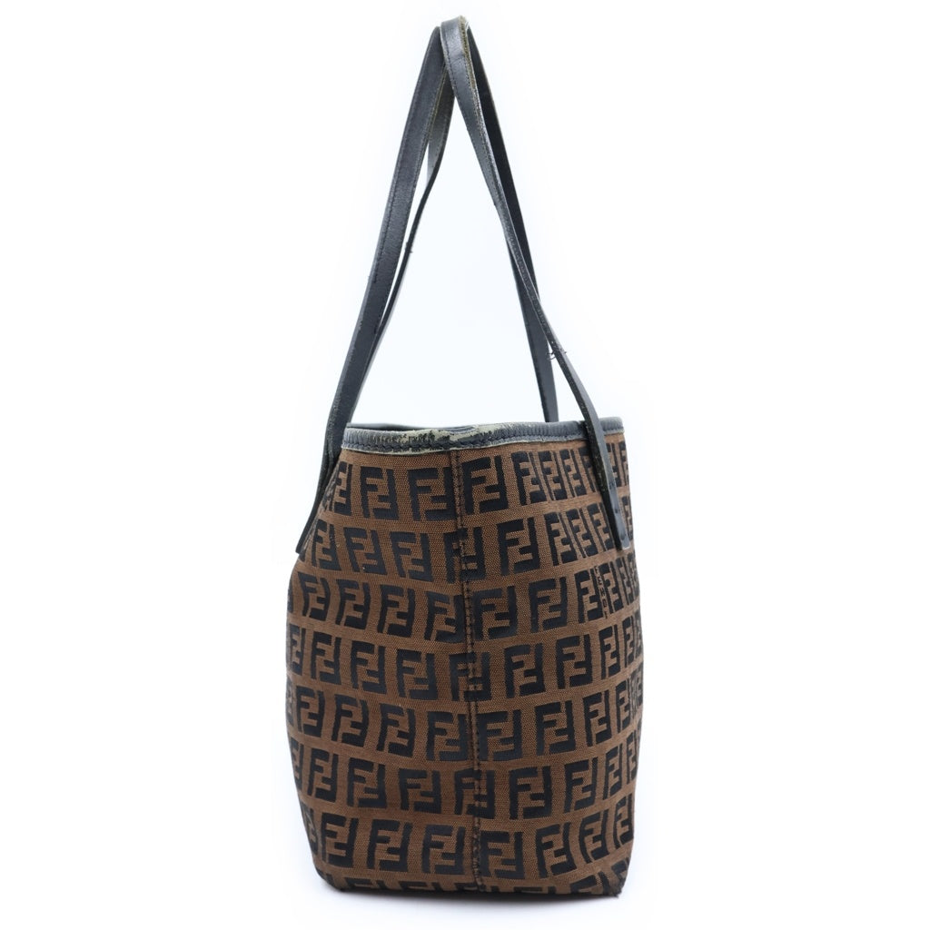FENDI(フェンディ) ズッカ柄 ハンドバッグ キャンバス レザー ロゴ ブラウン レディース