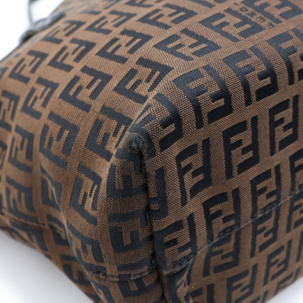 FENDI(フェンディ) ズッカ柄 ハンドバッグ キャンバス レザー ロゴ ブラウン レディース