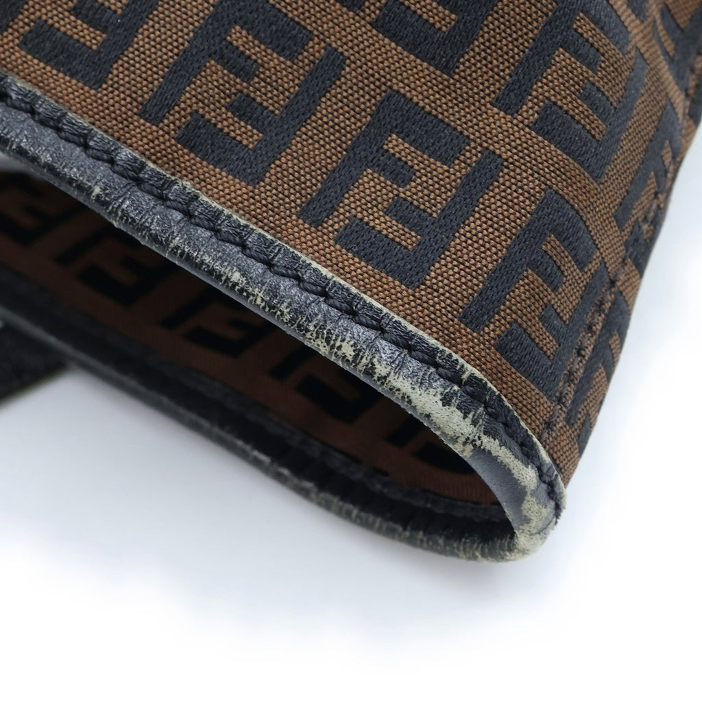 FENDI(フェンディ) ズッカ柄 ハンドバッグ キャンバス レザー ロゴ ブラウン レディース