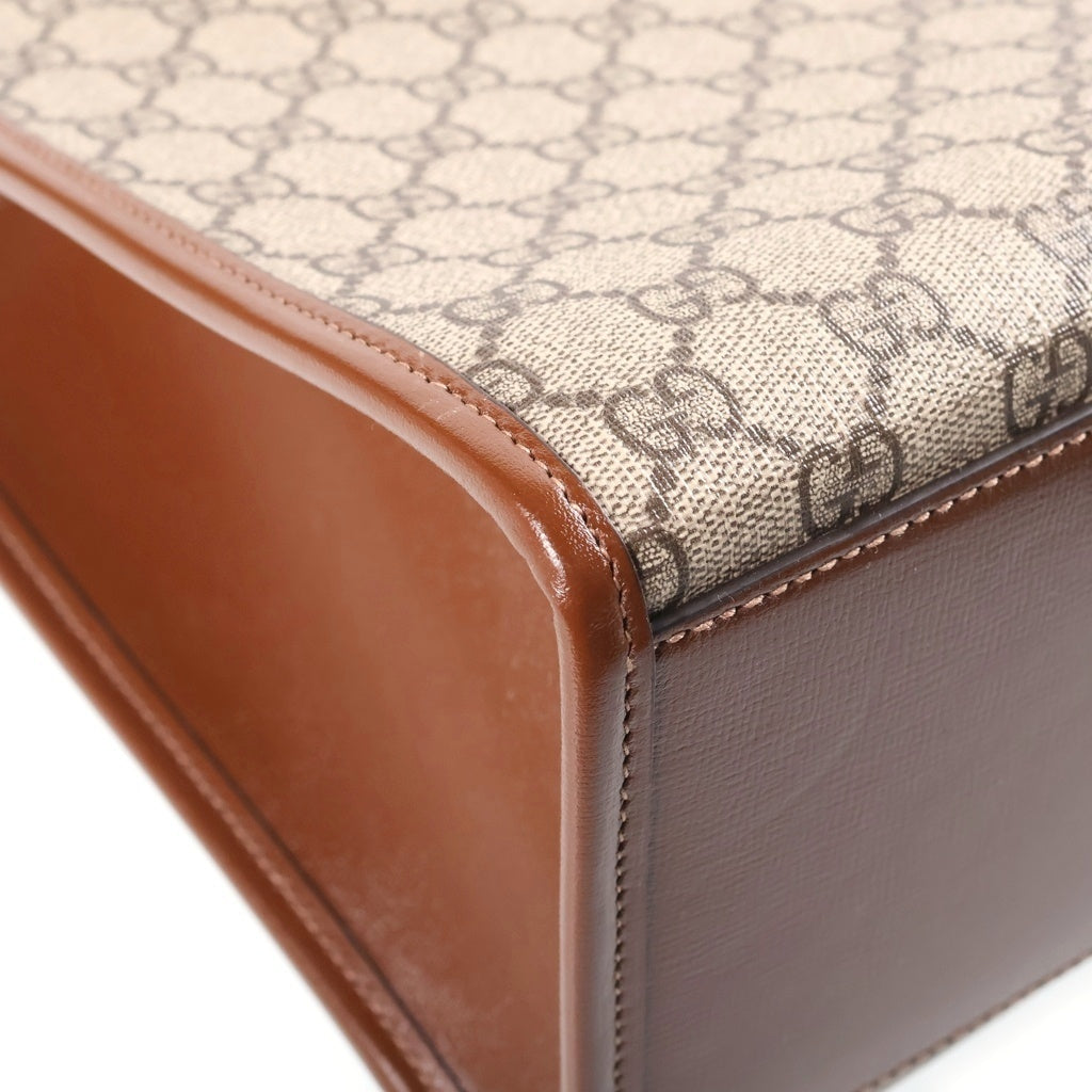 GUCCI(グッチ) GGスプリーム 2WAYバッグ ハンドバッグ ショルダーバッグ ブラウン×ベージュ レザー×PVC 659983 ゴールド金具 レディース