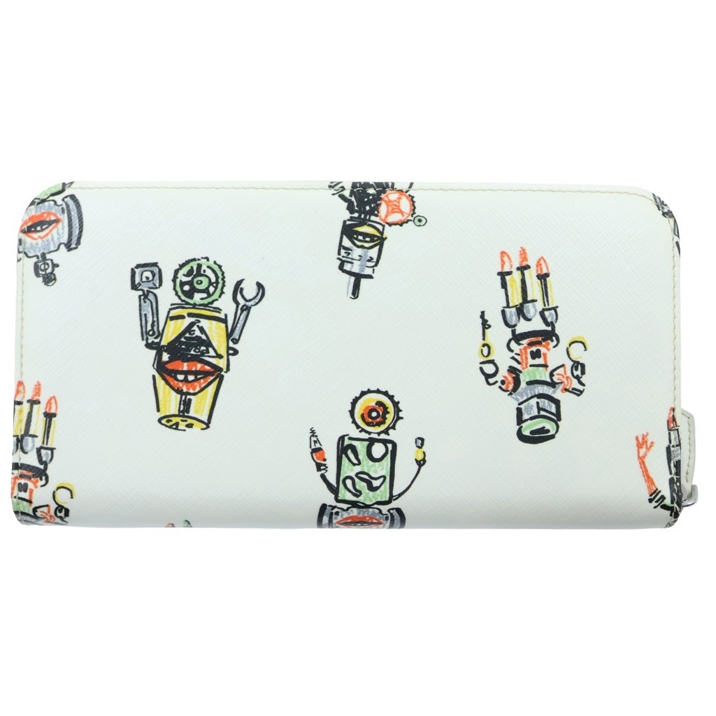PRADA(プラダ) ロボットプリント サフィアーノ ラウンドジップ 長財布 ホワイト×マルチカラー 1ML506 レディース