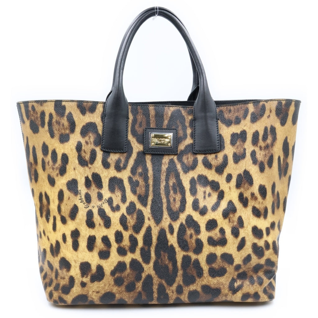 DOLCE & GABBANA(ドルチェアンドガッバーナ) ヒョウ柄トートバッグ ハンドバッグ レオパード PVC×レザー ブラウン×ブラック BB4454 レディース