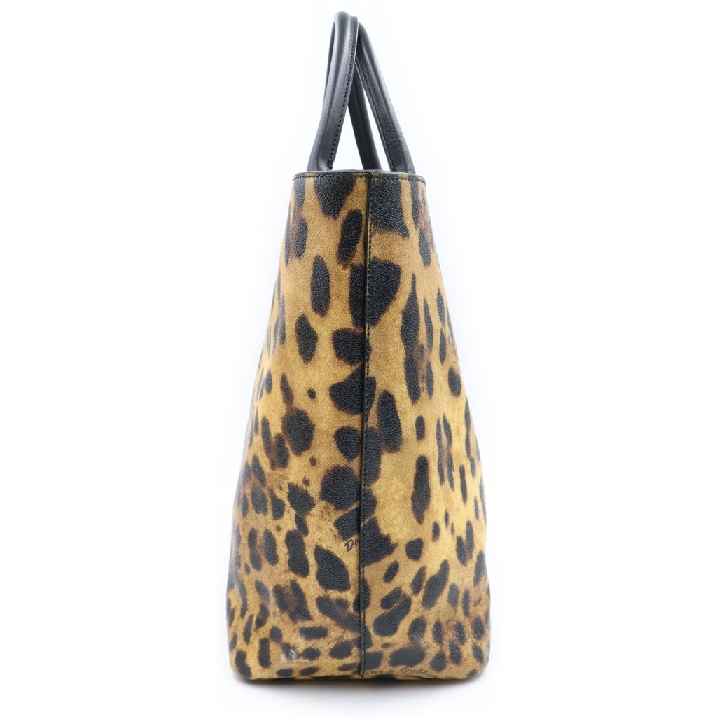 DOLCE & GABBANA(ドルチェアンドガッバーナ) ヒョウ柄トートバッグ ハンドバッグ レオパード PVC×レザー ブラウン×ブラック BB4454 レディース