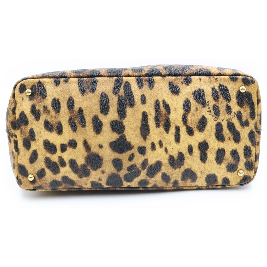DOLCE & GABBANA(ドルチェアンドガッバーナ) ヒョウ柄トートバッグ ハンドバッグ レオパード PVC×レザー ブラウン×ブラック BB4454 レディース