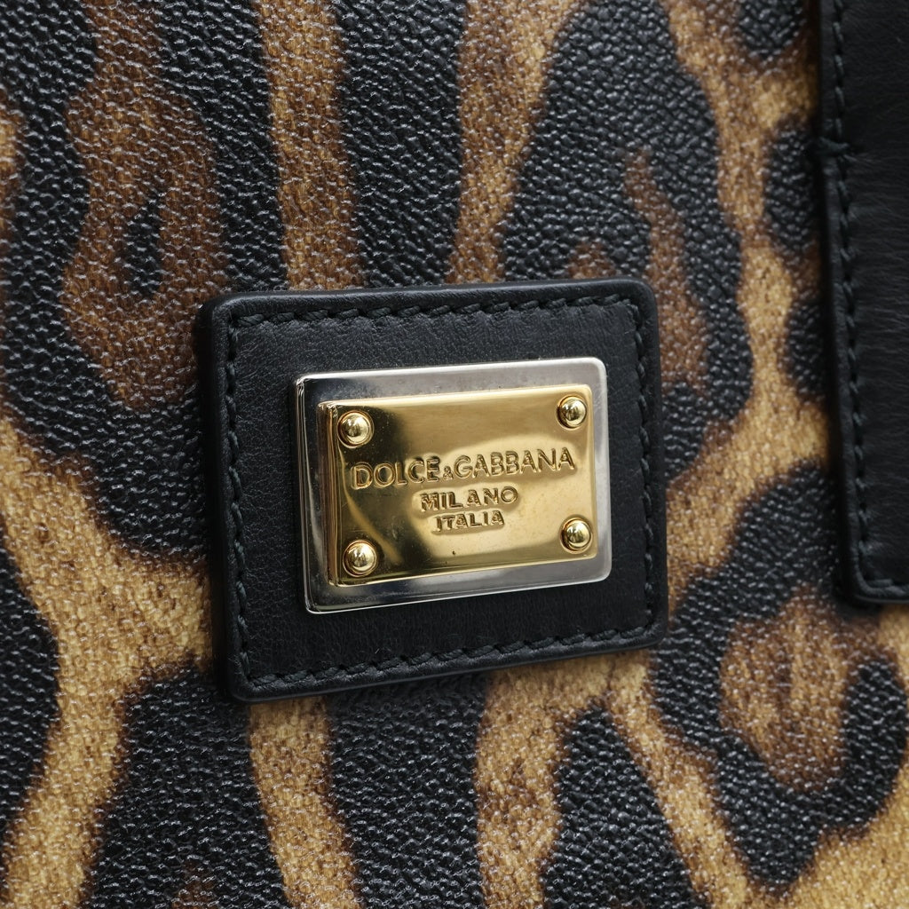 DOLCE & GABBANA(ドルチェアンドガッバーナ) ヒョウ柄トートバッグ ハンドバッグ レオパード PVC×レザー ブラウン×ブラック BB4454 レディース