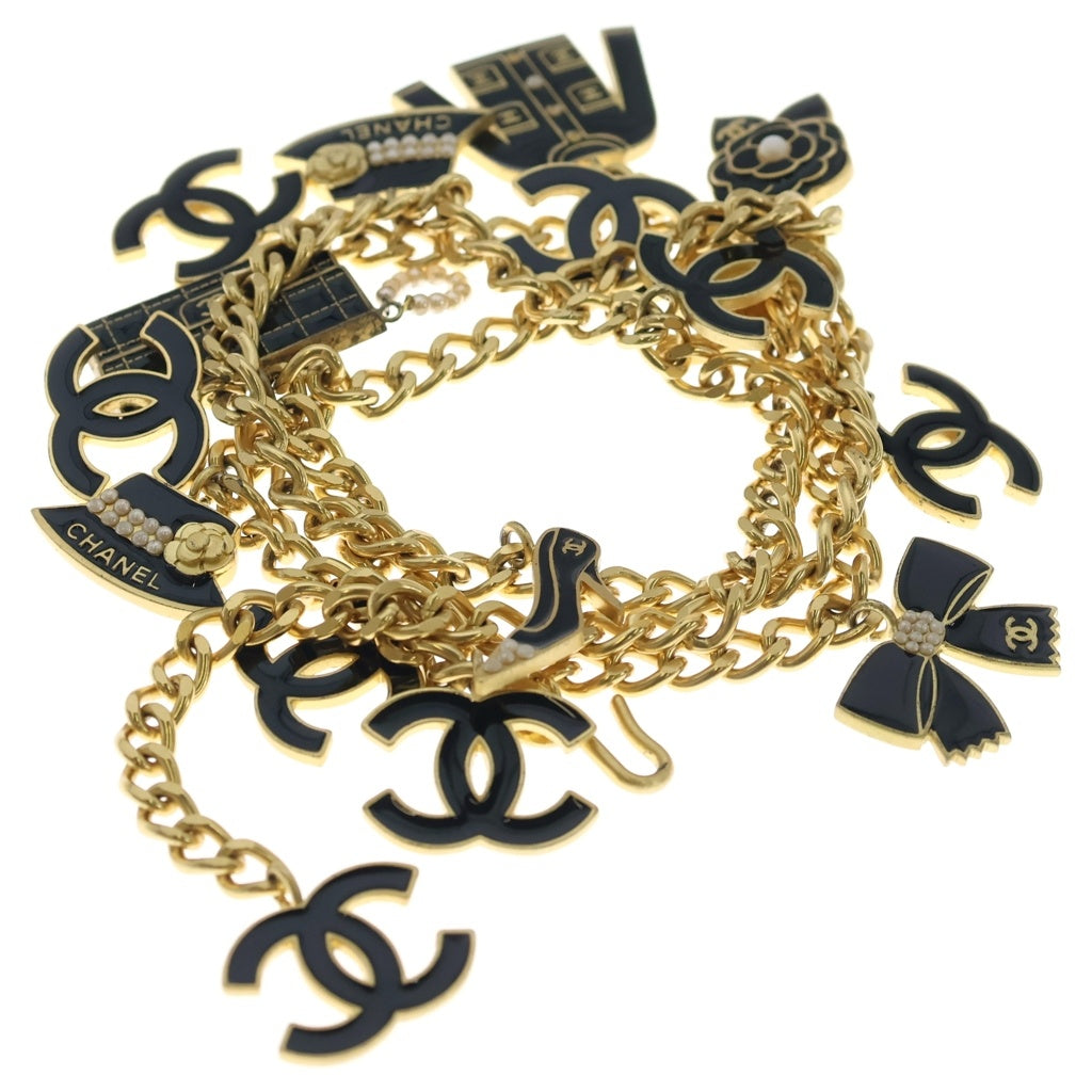 CHANEL(シャネル) ココマーク マルチチャーム ロングチェーンベルト ネックレス アイコン フェイクパール メタル 02A ゴールド レディース