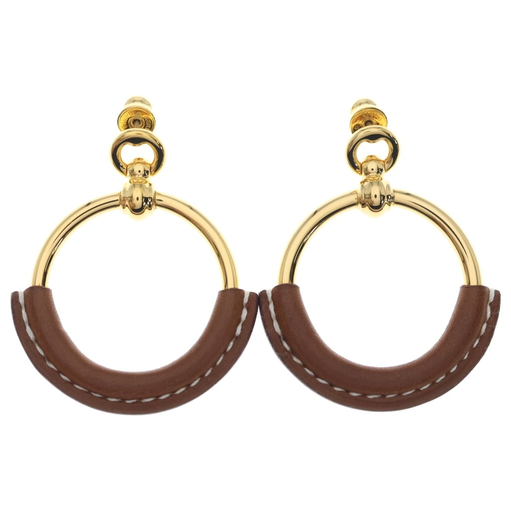 HERMES(エルメス) ループ グラン ピアス ジュエリー 両耳用 レザー ゴールド/ブラウン レディース