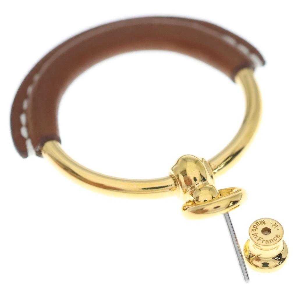 HERMES(エルメス) ループ グラン ピアス ジュエリー 両耳用 レザー ゴールド/ブラウン レディース