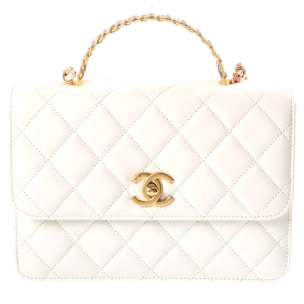 CHANEL(シャネル) マトラッセ ココハンドル ラムスキン ゴールド金具 チェーンショルダーバッグ ハンドバッグ ホワイト AS3908 レディース