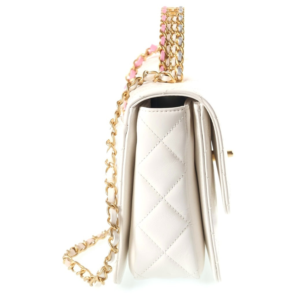 CHANEL(シャネル) マトラッセ ココハンドル ラムスキン ゴールド金具 チェーンショルダーバッグ ハンドバッグ ホワイト AS3908 レディース