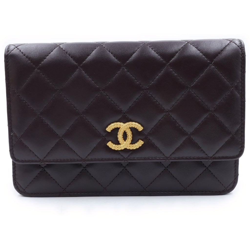 CHANEL(シャネル) マトラッセ ラムスキン レザー チェーンウォレット ショルダーバッグ ゴールド金具 ブラウン プレート レディース