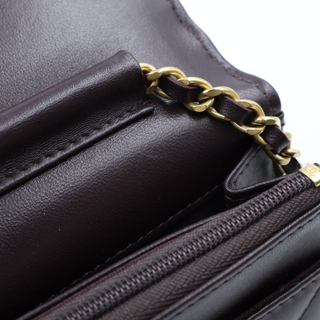 CHANEL(シャネル) マトラッセ ラムスキン レザー チェーンウォレット ショルダーバッグ ゴールド金具 ブラウン プレート レディース