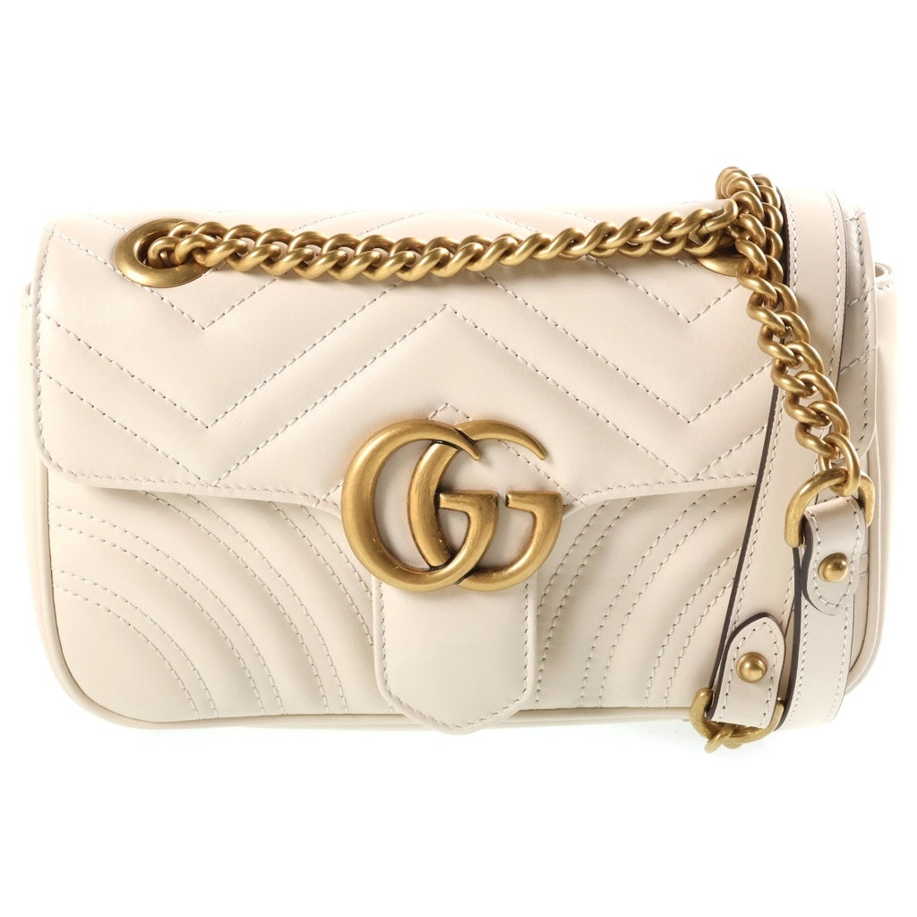 GUCCI(グッチ) GGマーモント スモール チェーンショルダーバッグ レザー ホワイト446744 レディース