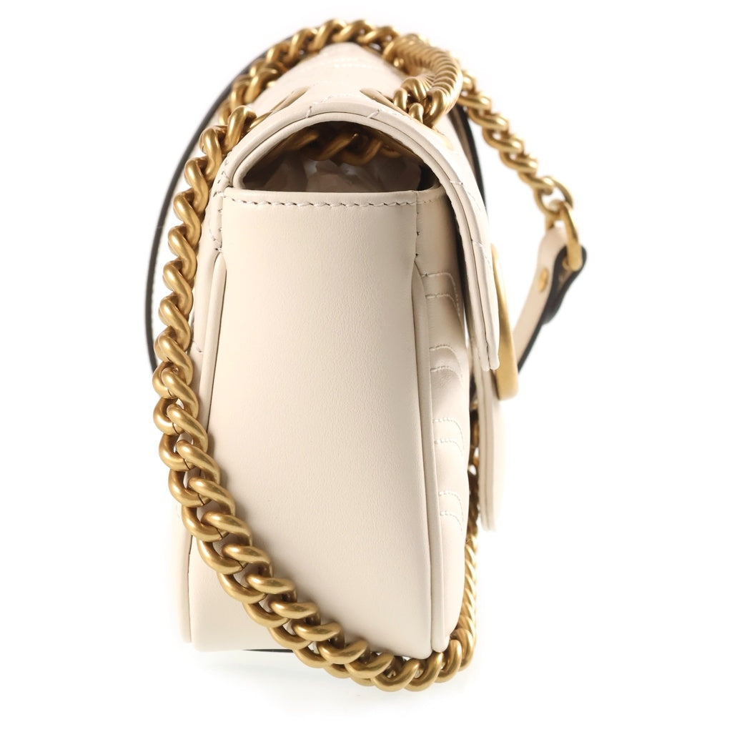 GUCCI(グッチ) GGマーモント スモール チェーンショルダーバッグ レザー ホワイト446744 レディース