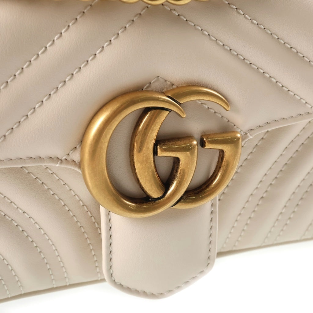 GUCCI(グッチ) GGマーモント スモール チェーンショルダーバッグ レザー ホワイト446744 レディース