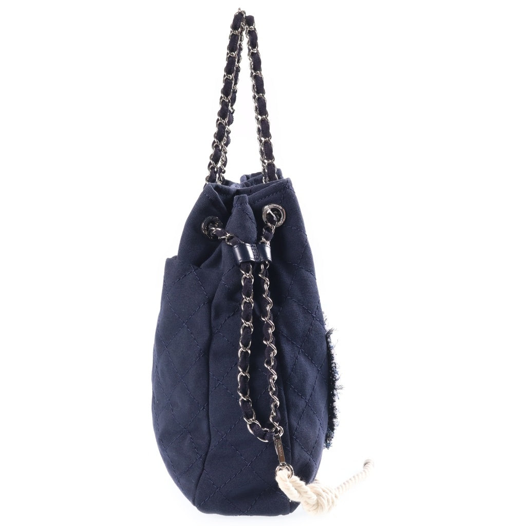 CHANEL(シャネル) 2019年クルーズコレクション ココマーク チェーン装飾 トート ショルダーバッグ キャンバス ネイビー 27番台 レディース