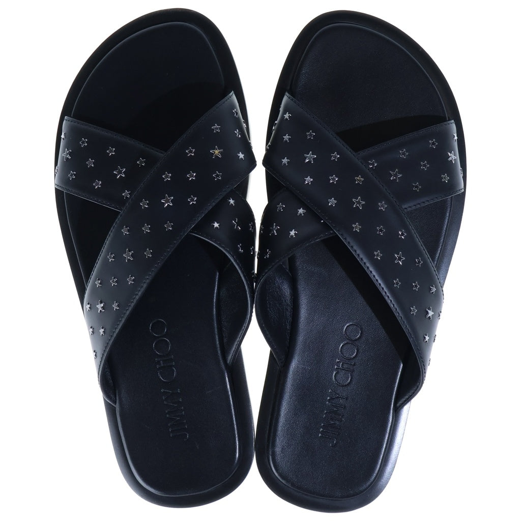 JIMMY CHOO(ジミーチュウ) パルモ スタースタッズ レザー クロスサンダル ブラック