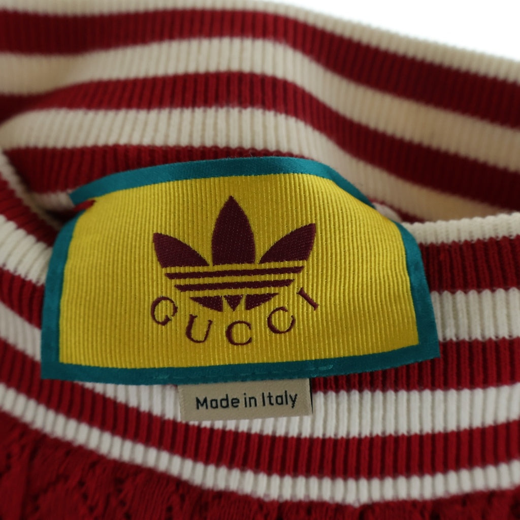 GUCCI(グッチ) アディダスコラボ レースプリーツニットワイドパンツ レッド×ホワイト コットン ストライプ 705767 XKCF8
