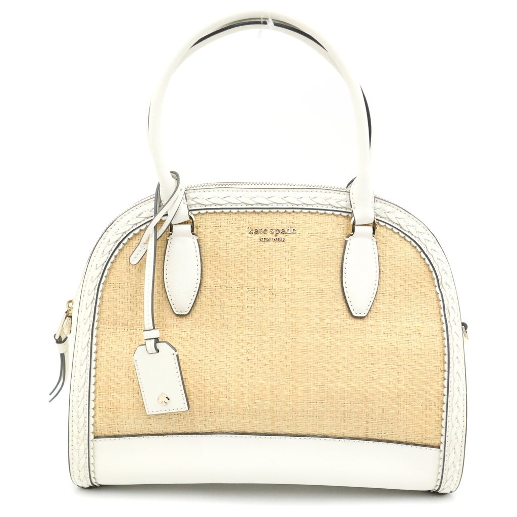 Kate Spade(ケイトスペード) ハンドバッグ ショルダーバッグ 2WAY ホワイト×ベージュ ラフィア×レザー レディース