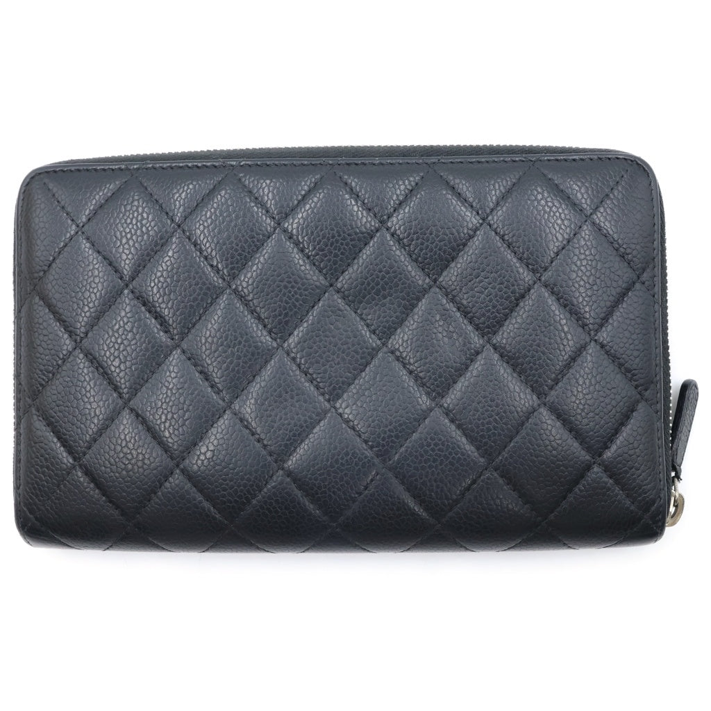 CHANEL(シャネル) マトラッセ ラウンドジップウォレット キャビアスキン レザー シルバー金具 ブラック 16番台
