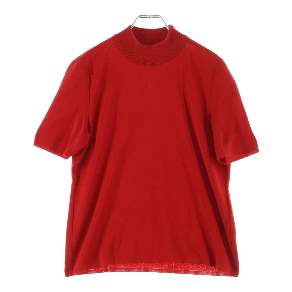 YVES SAINT LAURENT(イヴサンローラン) フロントロゴ刺繍 ハイネック 半袖ニット レッド #L SK39-093 レディース