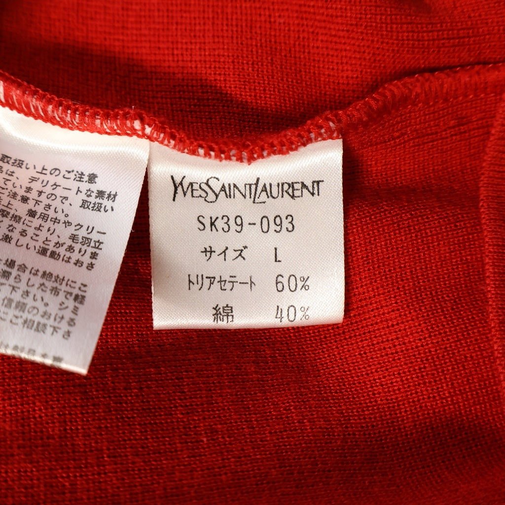 YVES SAINT LAURENT(イヴサンローラン) フロントロゴ刺繍 ハイネック 半袖ニット レッド #L SK39-093 レディース