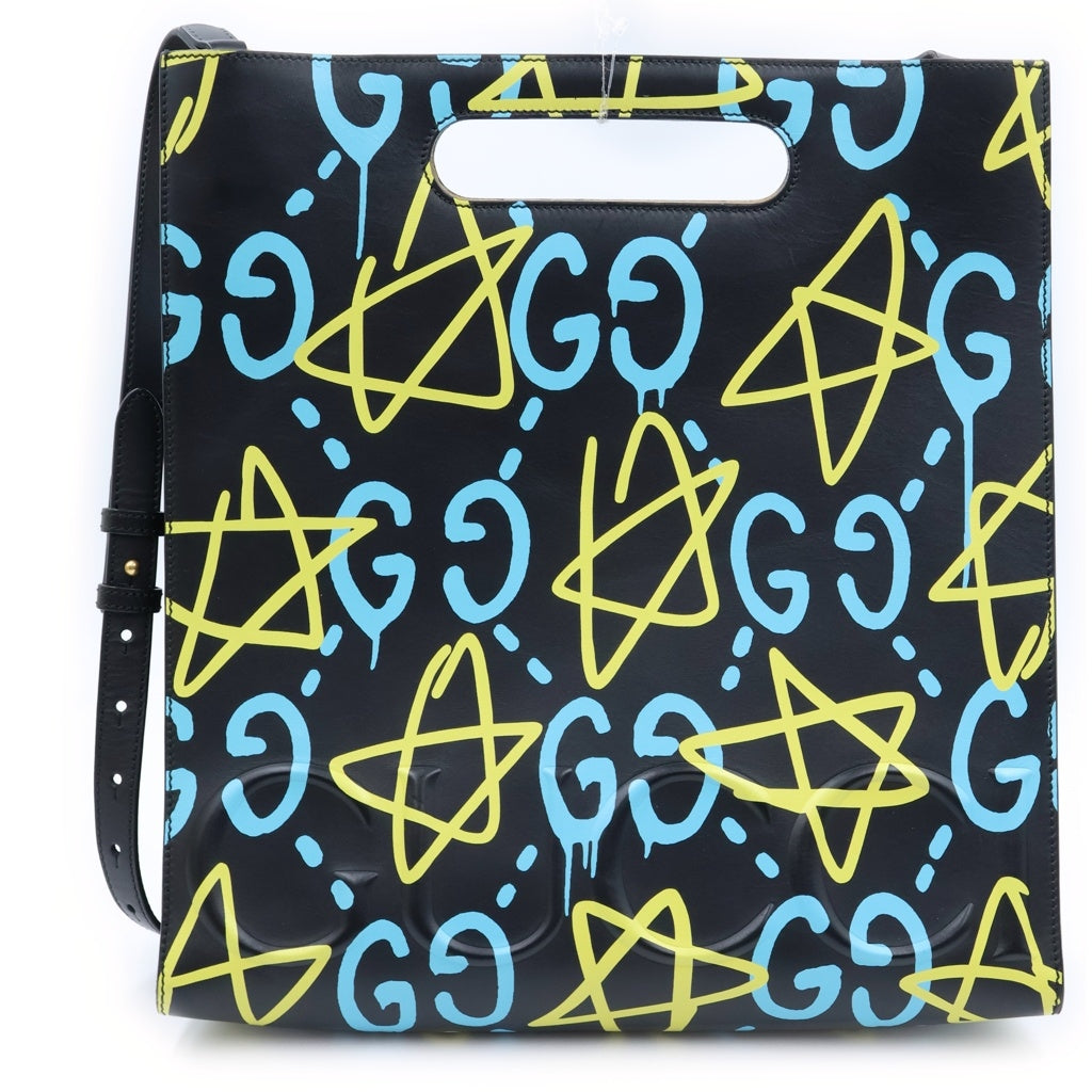GUCCI(グッチ) ゴースト プリントスター 2WAYショルダー ハンドバッグ レザー ブラック 414476 レディース