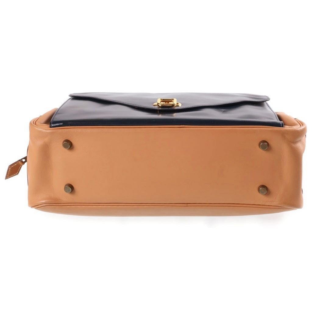 HERMES(エルメス) ロレーヌ ハンドバッグ ヴォーガリバー ボックスカーフ ゴールド金具 〇V刻印 ブルーインディゴ/ナチュラル レディース