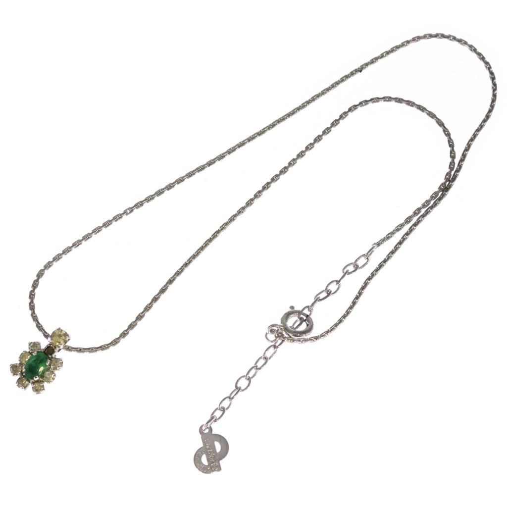 Christian Dior(クリスチャンディオール) カラーラインストーン ネックレス ペンダント チェーン シルバー×グリーン レディース