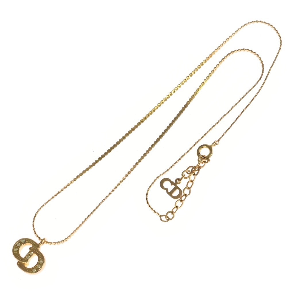 Christian Dior(クリスチャンディオール) CDロゴ ラインストーン ネックレス ペンダント チェーン ゴールド GP レディース