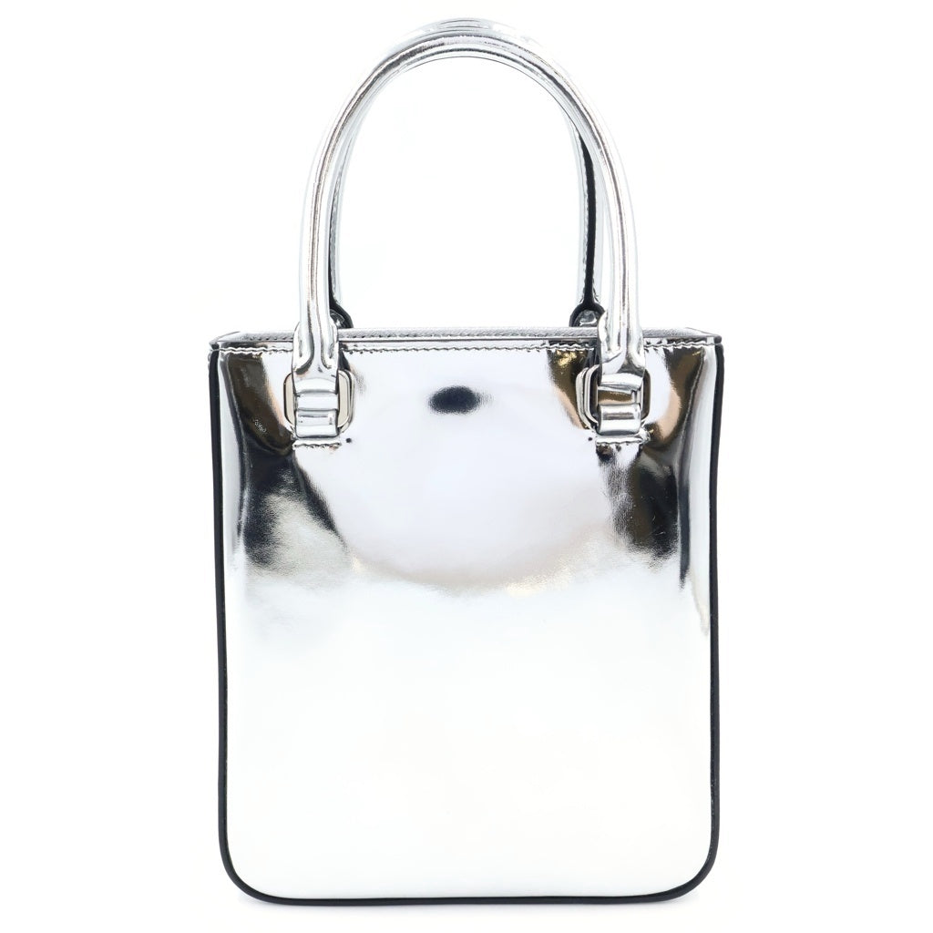 PRADA(プラダ) トライアングルロゴ 2WAYハンドバッグ ショルダーバッグ シルバー パテントレザー 1BA331 シルバー金具 レディース