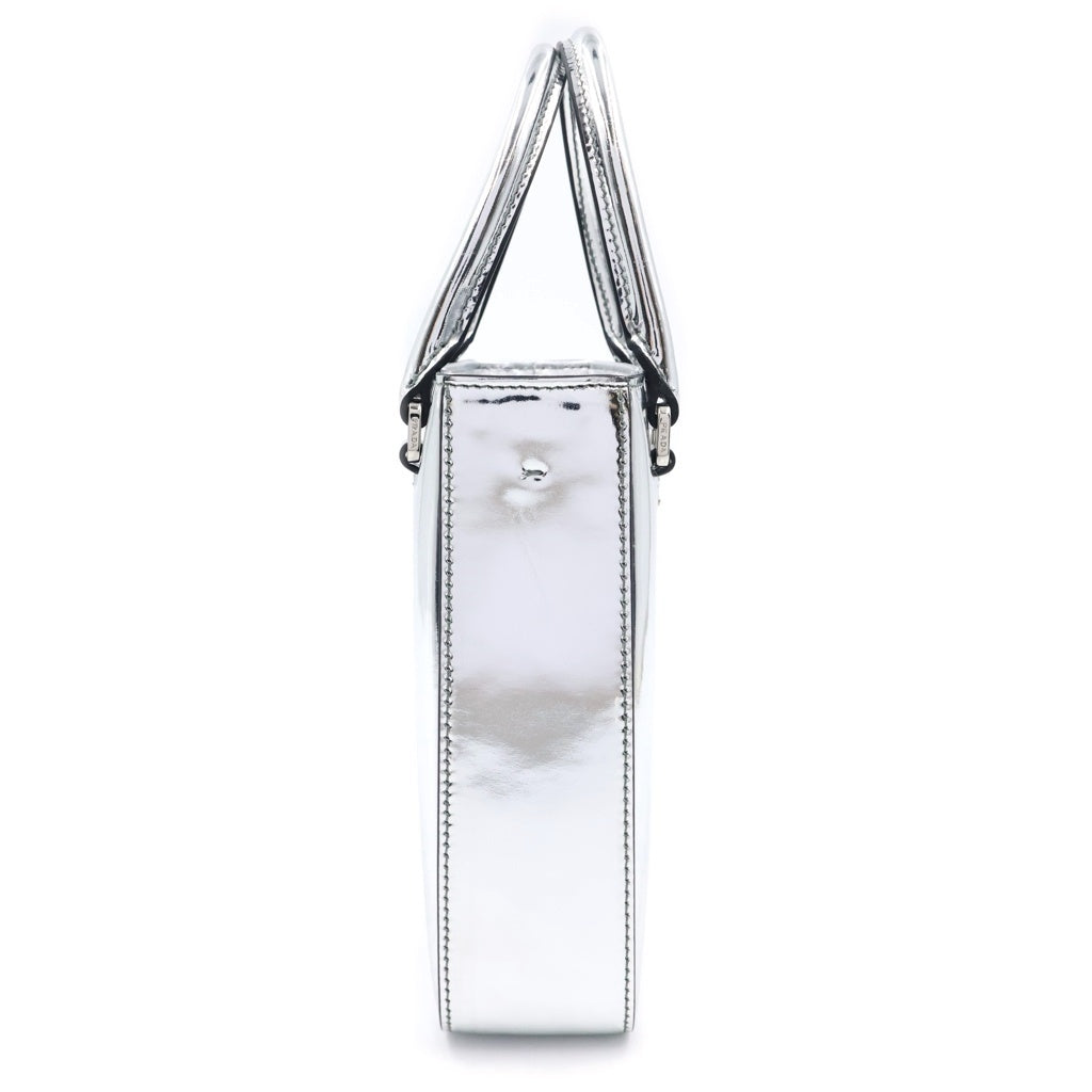 PRADA(プラダ) トライアングルロゴ 2WAYハンドバッグ ショルダーバッグ シルバー パテントレザー 1BA331 シルバー金具 レディース