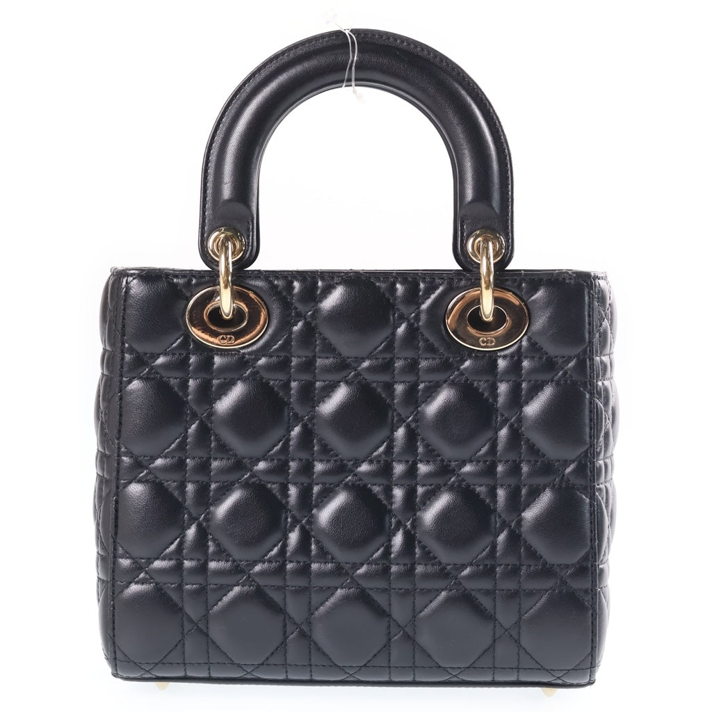 Christian Dior(クリスチャンディオール) マイレディディオール ミディアム 2WAYハンドバッグ ショルダーバッグ ブラック ラムスキン ゴールド金具 レディース