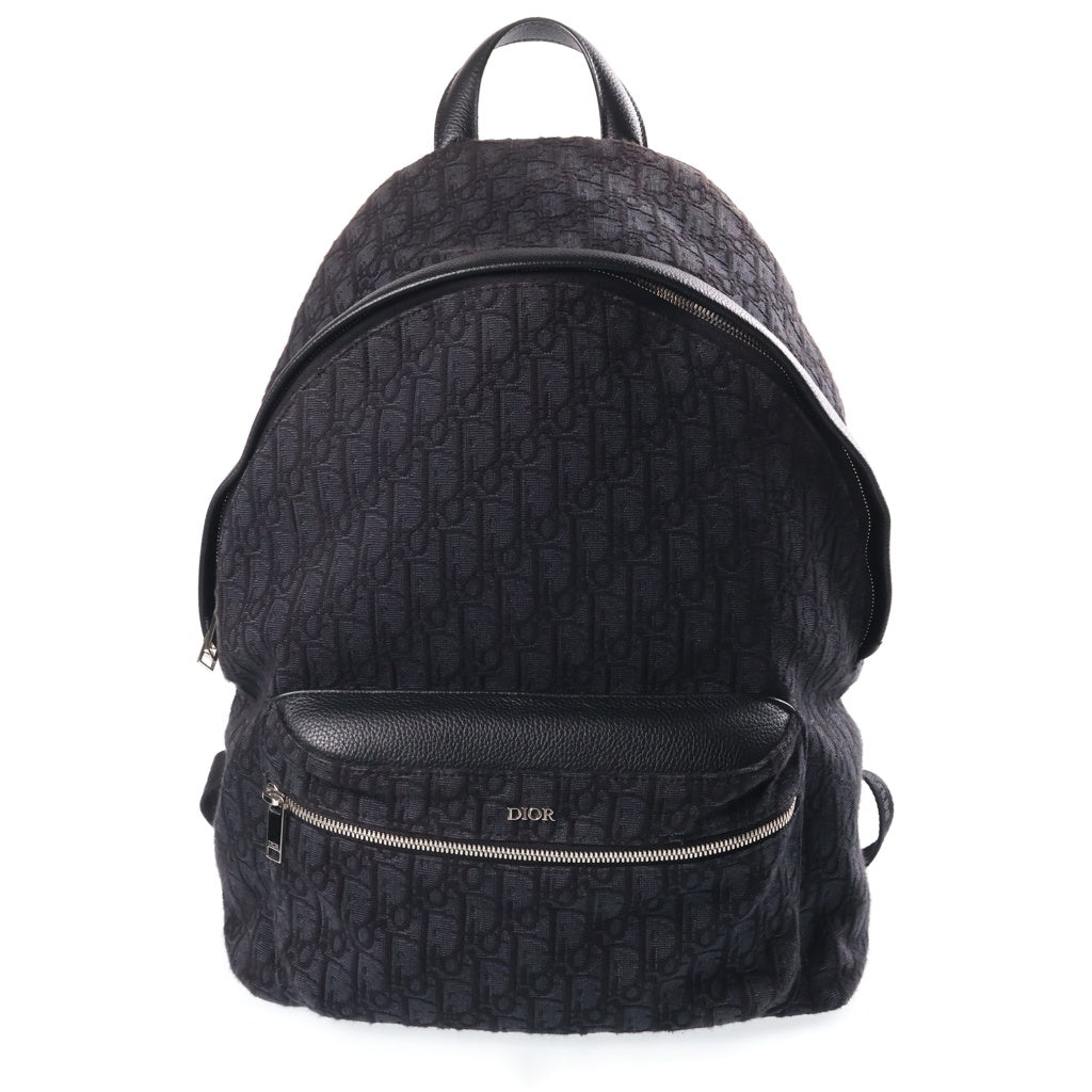 Christian Dior(クリスチャンディオール) オブリーク ジャカード バックパック リュックサック ブラック キャンバス×レザー 1VOBA088YKY_H00N シルバー金具 レディース