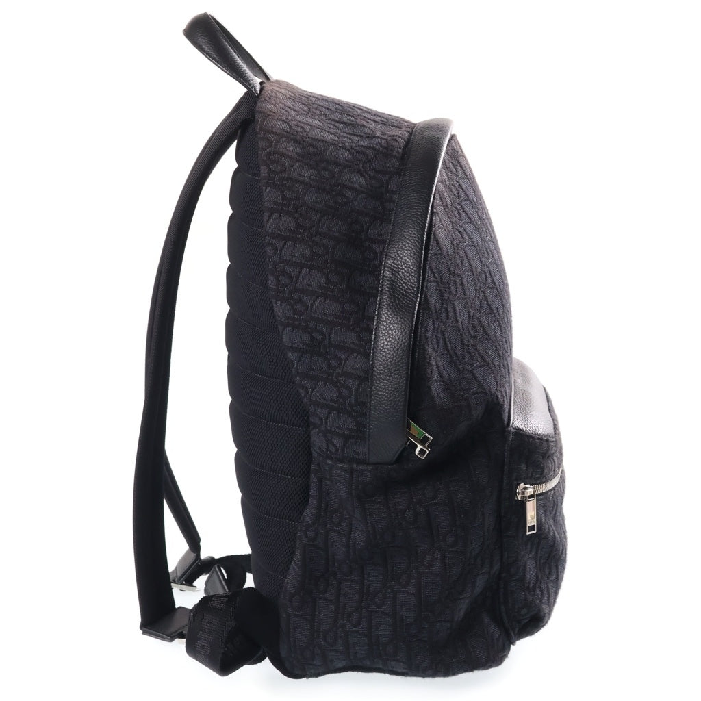 Christian Dior(クリスチャンディオール) オブリーク ジャカード バックパック リュックサック ブラック キャンバス×レザー 1VOBA088YKY_H00N シルバー金具 レディース