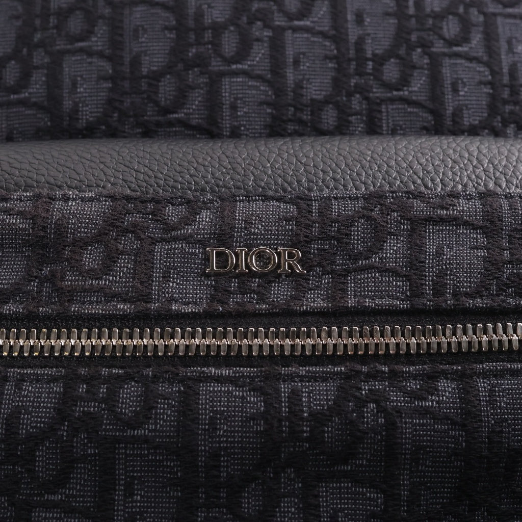 Christian Dior(クリスチャンディオール) オブリーク ジャカード バックパック リュックサック ブラック キャンバス×レザー 1VOBA088YKY_H00N シルバー金具 レディース