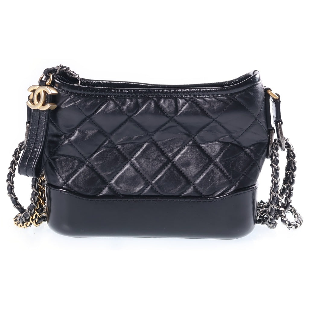 CHANEL(シャネル) ガブリエル ドゥ シャネル スモール ホーボー チェーンショルダーバッグ ブラック ヴィンテージカーフ 25番台 A91810 ゴールド×シルバー金具 レディース