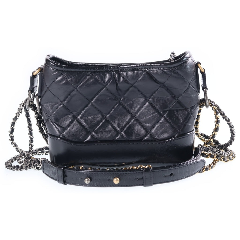CHANEL(シャネル) ガブリエル ドゥ シャネル スモール ホーボー チェーンショルダーバッグ ブラック ヴィンテージカーフ 25番台 A91810 ゴールド×シルバー金具 レディース