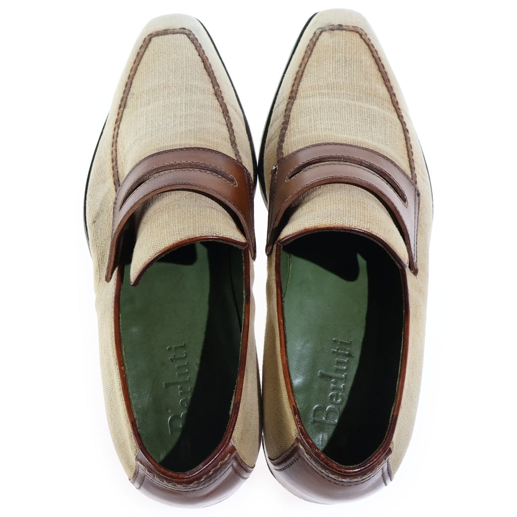 Berluti(ベルルッティ) アンディ ローファー ビジネスシューズ ブラウン×ベージュ キャンバス×レザー #6 1/2