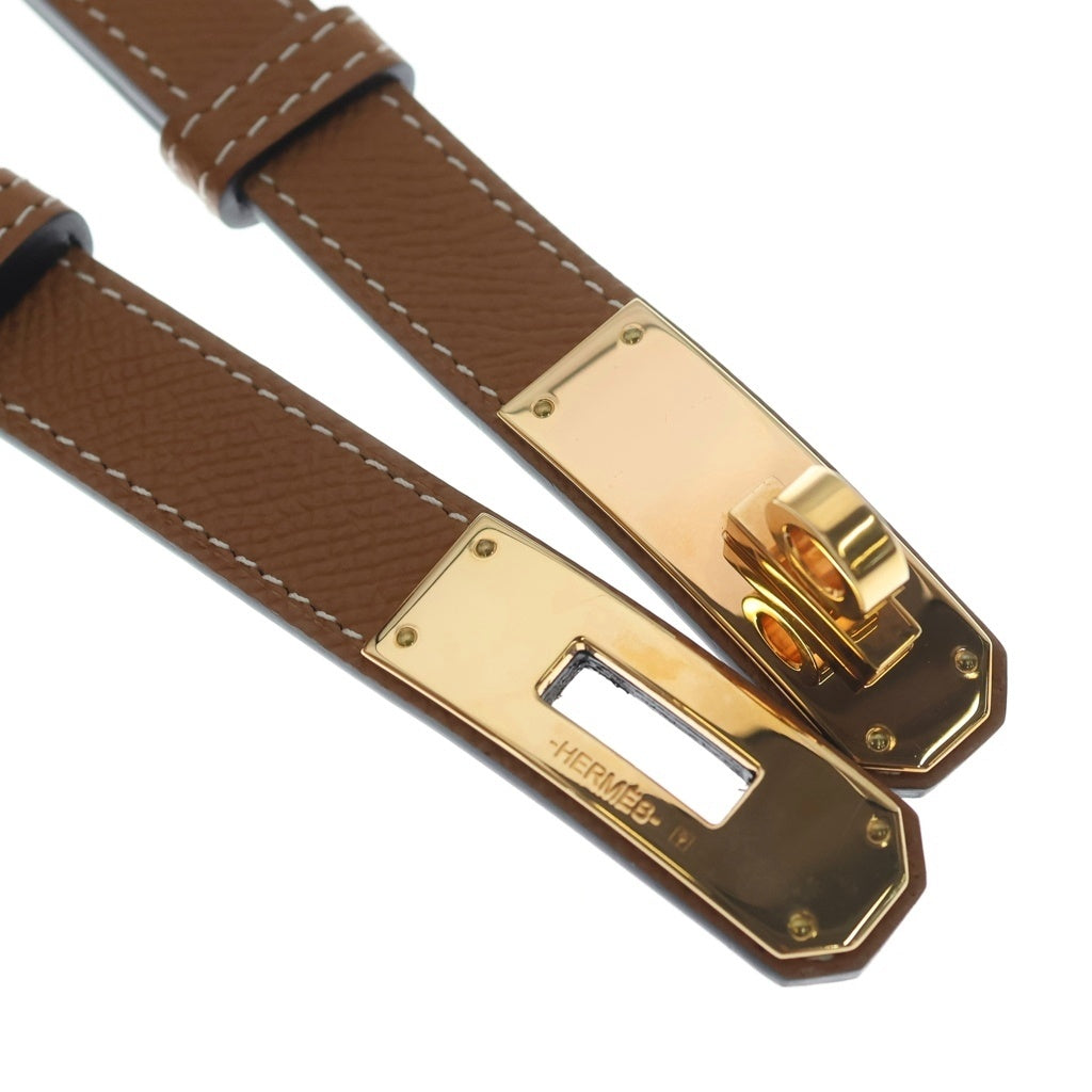HERMES(エルメス) ケリーベルト ゴールド ブラウン エプソン K刻印 ピンクゴールド金具 レディース
