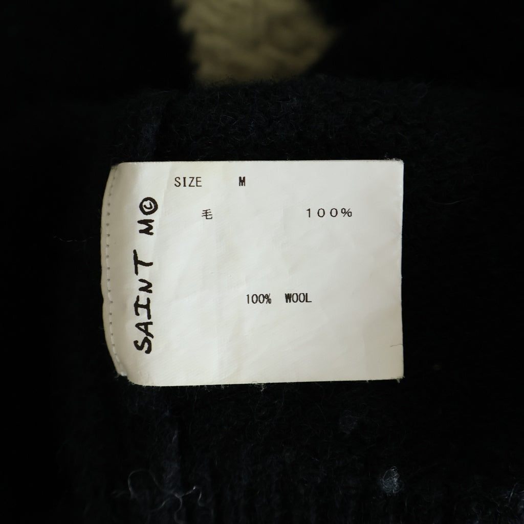 SAINT MICHAEL(セントマイケル) 21AW WOOL SWTER SIN Black ダメージ加工 ウールニット セーター 袖ステッチ ブラック/ホワイト SM-A21-0000-039