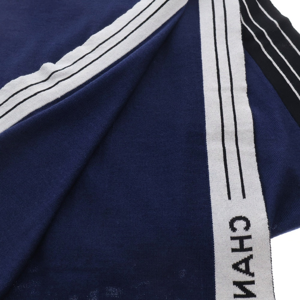 CHANEL(シャネル) ストール ロゴプリント ブルー×ブラック ウール×カシミヤ マフラー