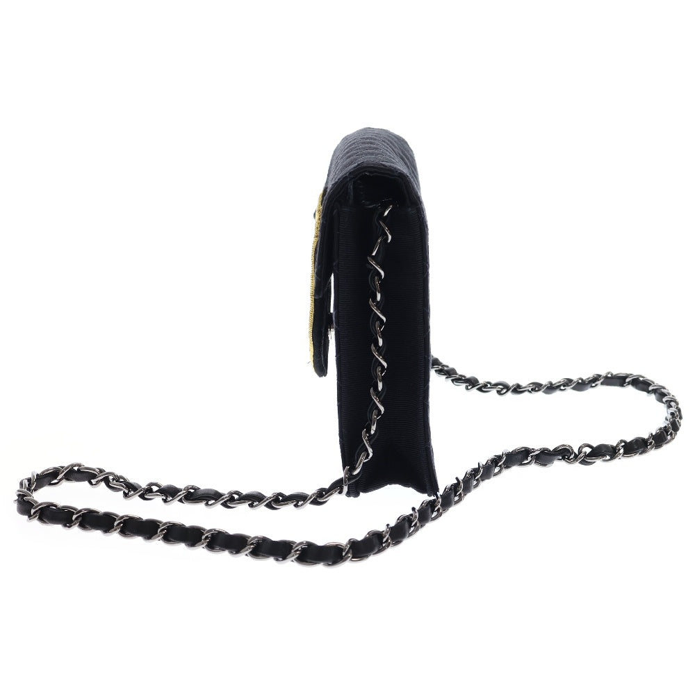 CHANEL(シャネル) マトラッセ エンブレム チェーンショルダーバッグ 斜め掛けバッグ ブラック キャンバス シルバー金具