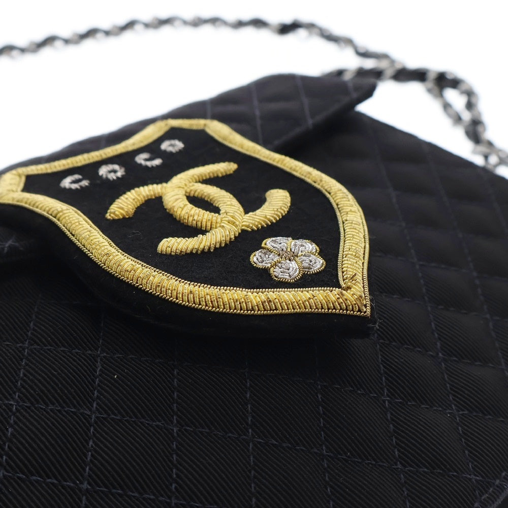 CHANEL(シャネル) マトラッセ エンブレム チェーンショルダーバッグ 斜め掛けバッグ ブラック キャンバス シルバー金具