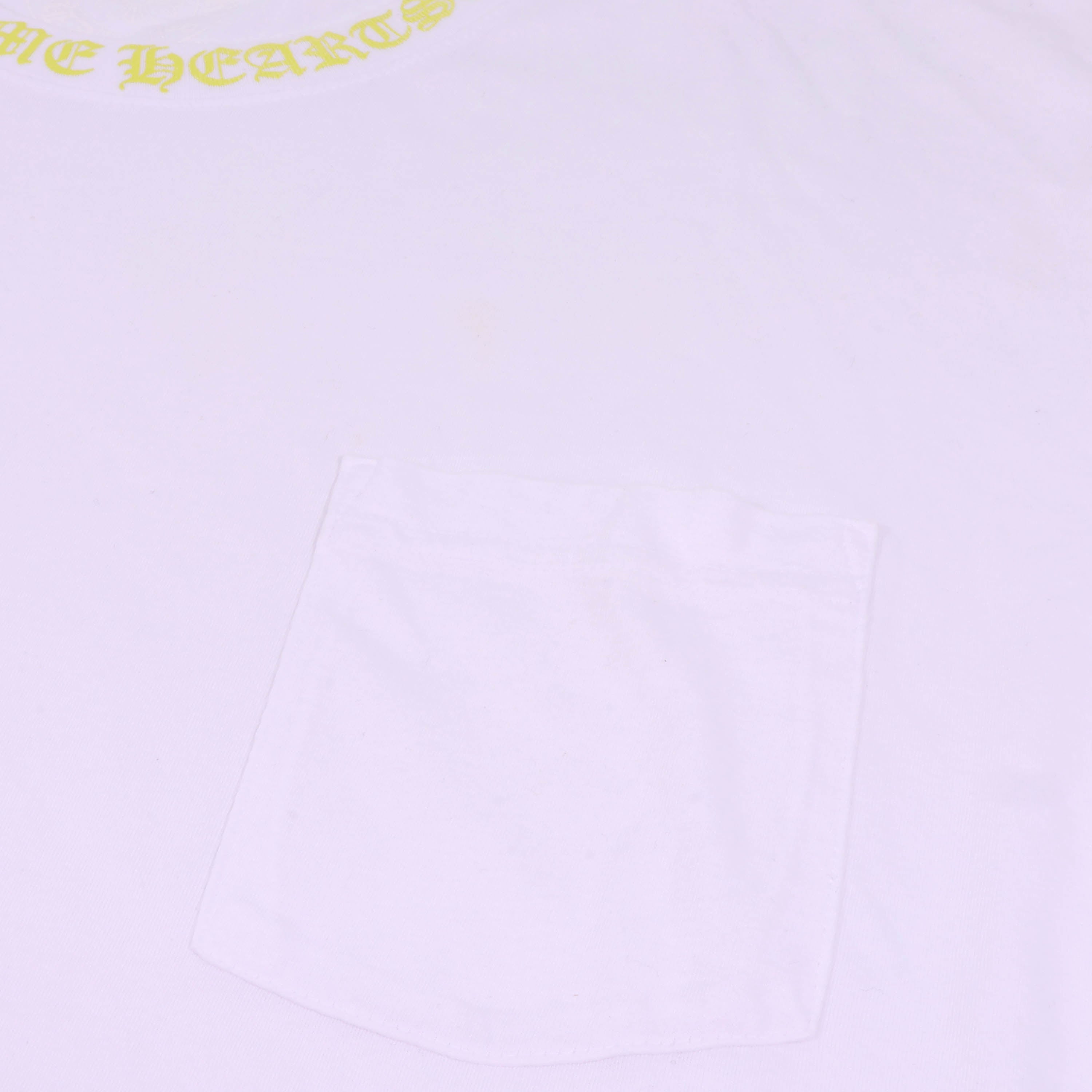 CHROME HEARTS(クロムハーツ) ネックロゴ アームデザイン バックスクロールラベル長袖Tシャツ ホワイト/イエロー