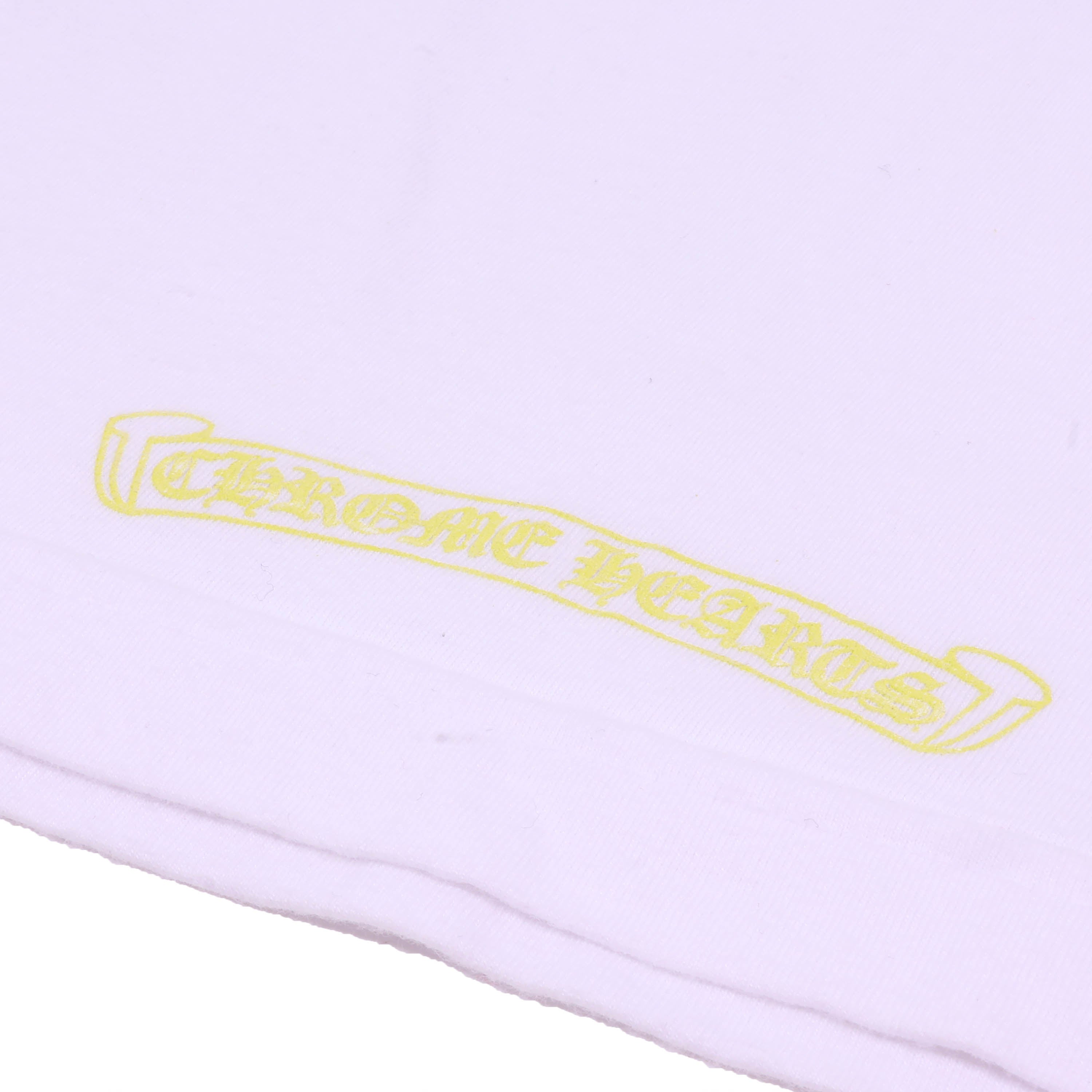 CHROME HEARTS(クロムハーツ) ネックロゴ アームデザイン バックスクロールラベル長袖Tシャツ ホワイト/イエロー