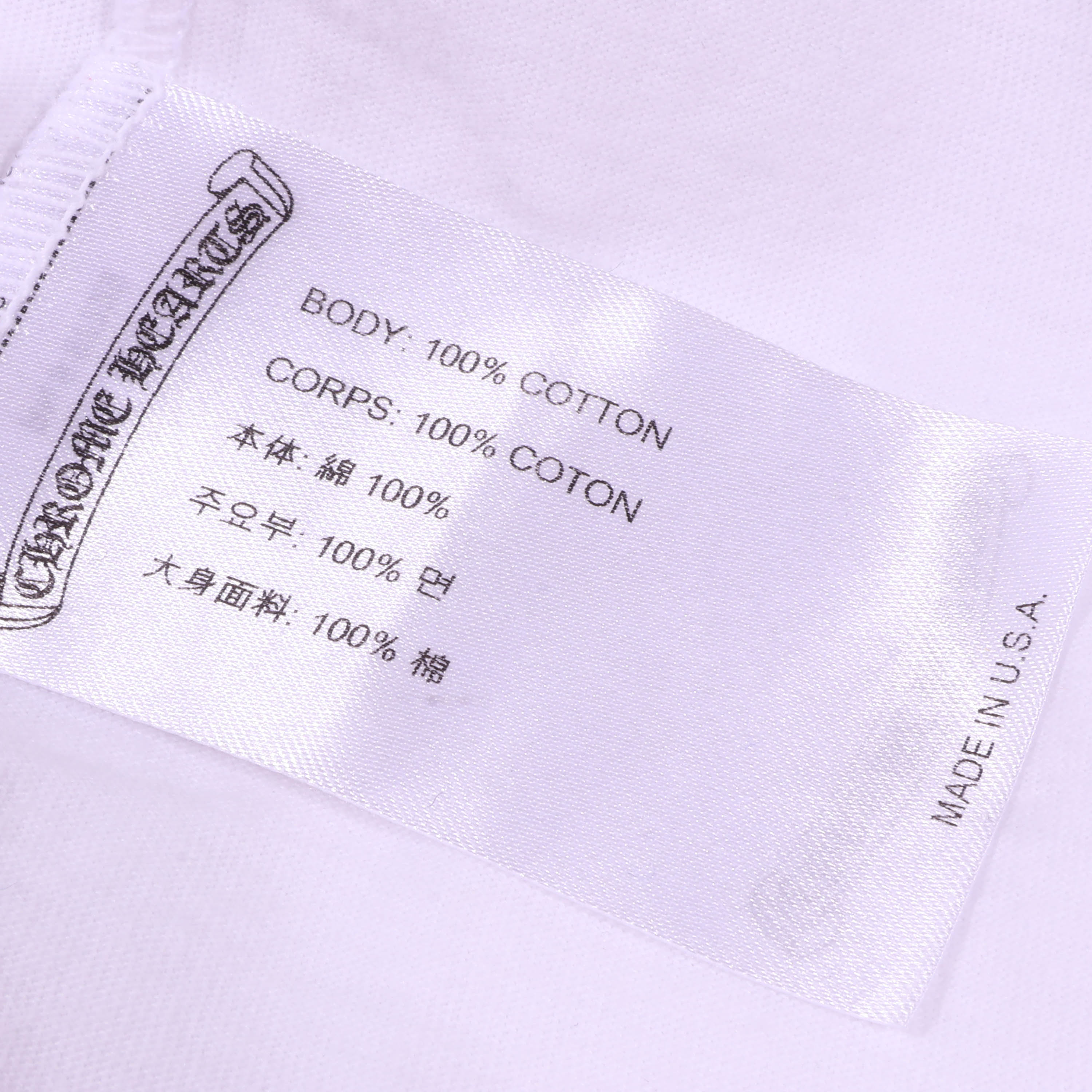 CHROME HEARTS(クロムハーツ) ネックロゴ アームデザイン バックスクロールラベル長袖Tシャツ ホワイト/イエロー