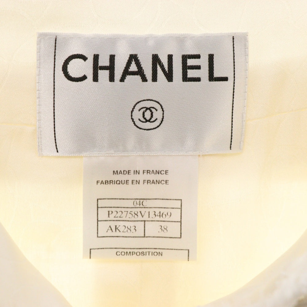 CHANEL(シャネル) ココマーク ツイード ノーカラージャケット アイボリー コットン 38 P22758 04C ココボタン レディース